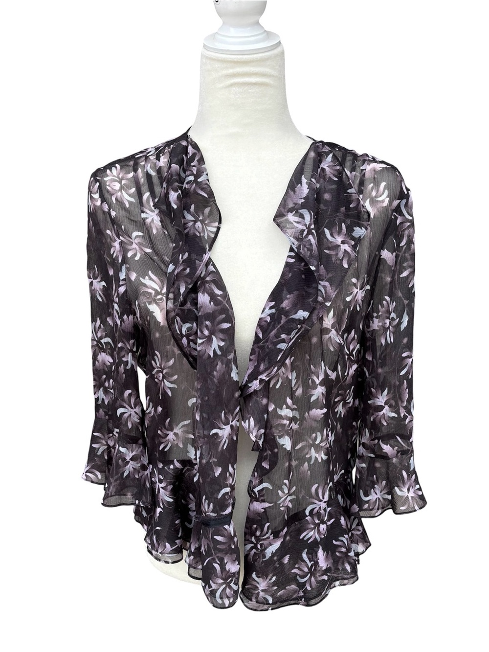 Vintage Jones New York 100% Silk 2pc Sheer Floral Cardigan & Tank Set Size L - Picture 6 of 9